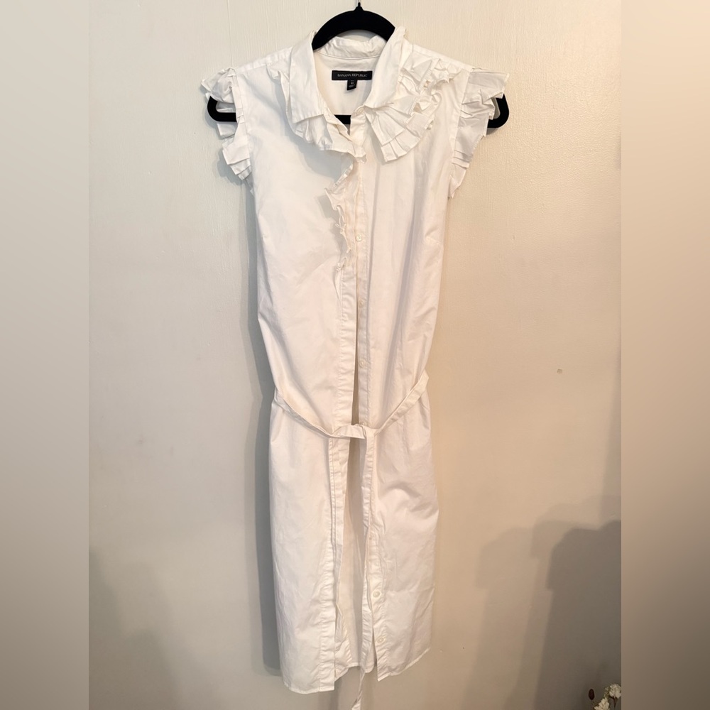 Banana Republic White Ruffle Maxi Dress